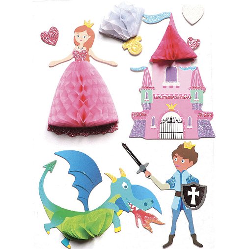 8 STICKERS PRINCESSE et CHEVALIER EFFET 3D ALVEOLES 70MM