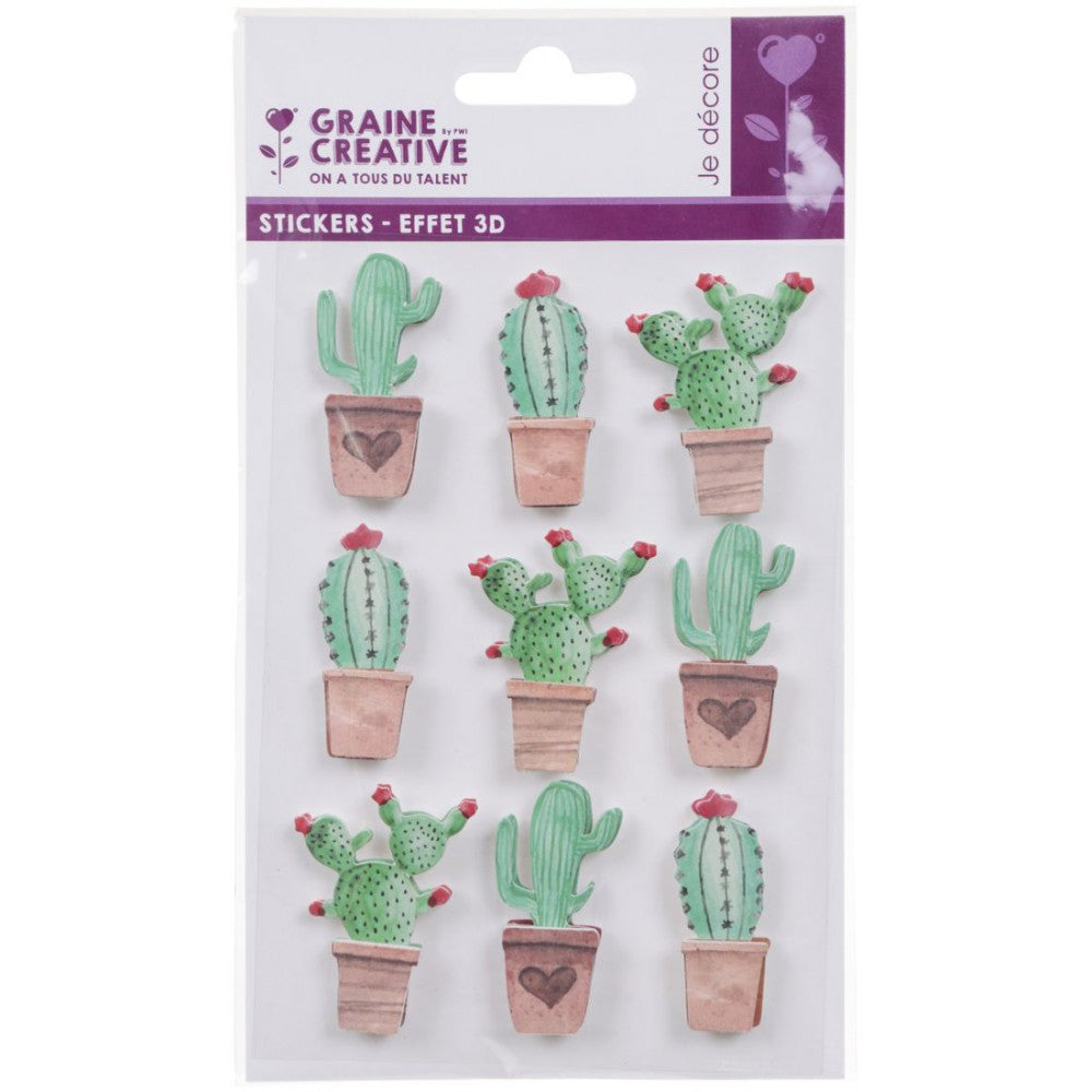 9 STICKERS CACTUS MEXICAIN EFFET 3D 45mm