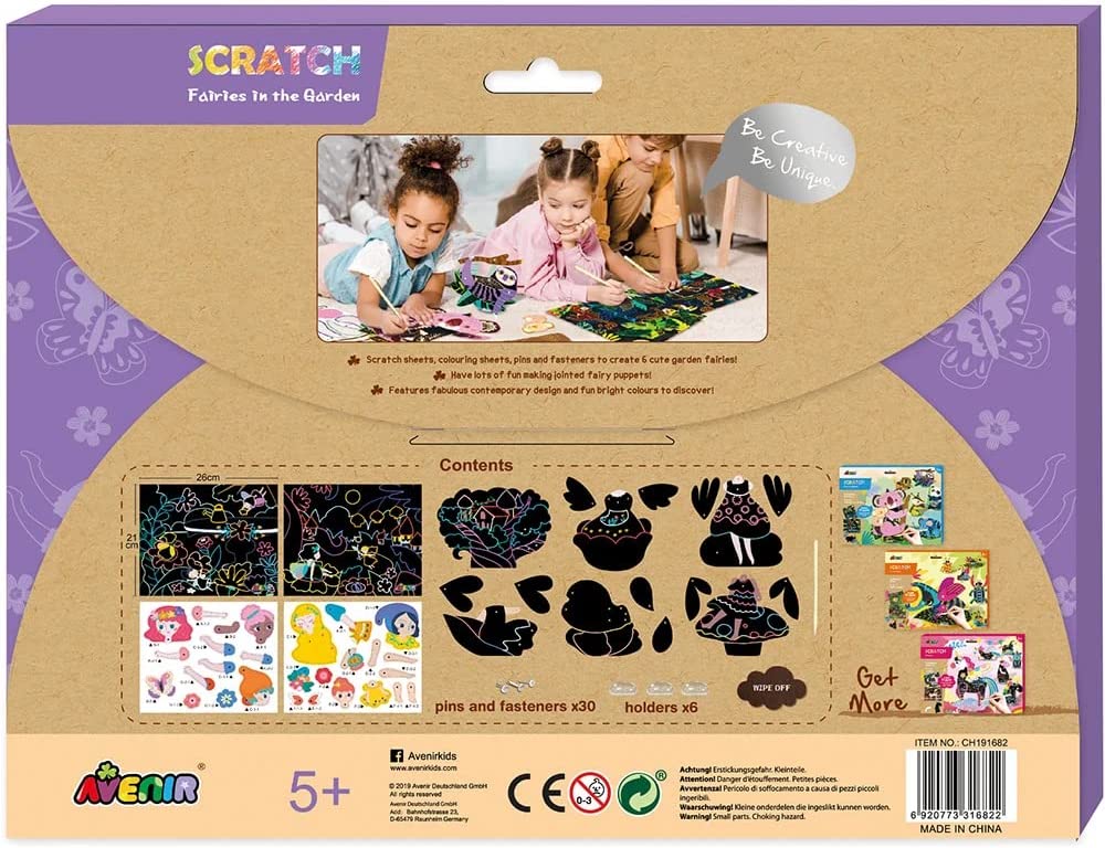 Avenir- Scratch Kit de Bricolage pour Enfants avec Figurines articulées Motif fées dans Le Jardin