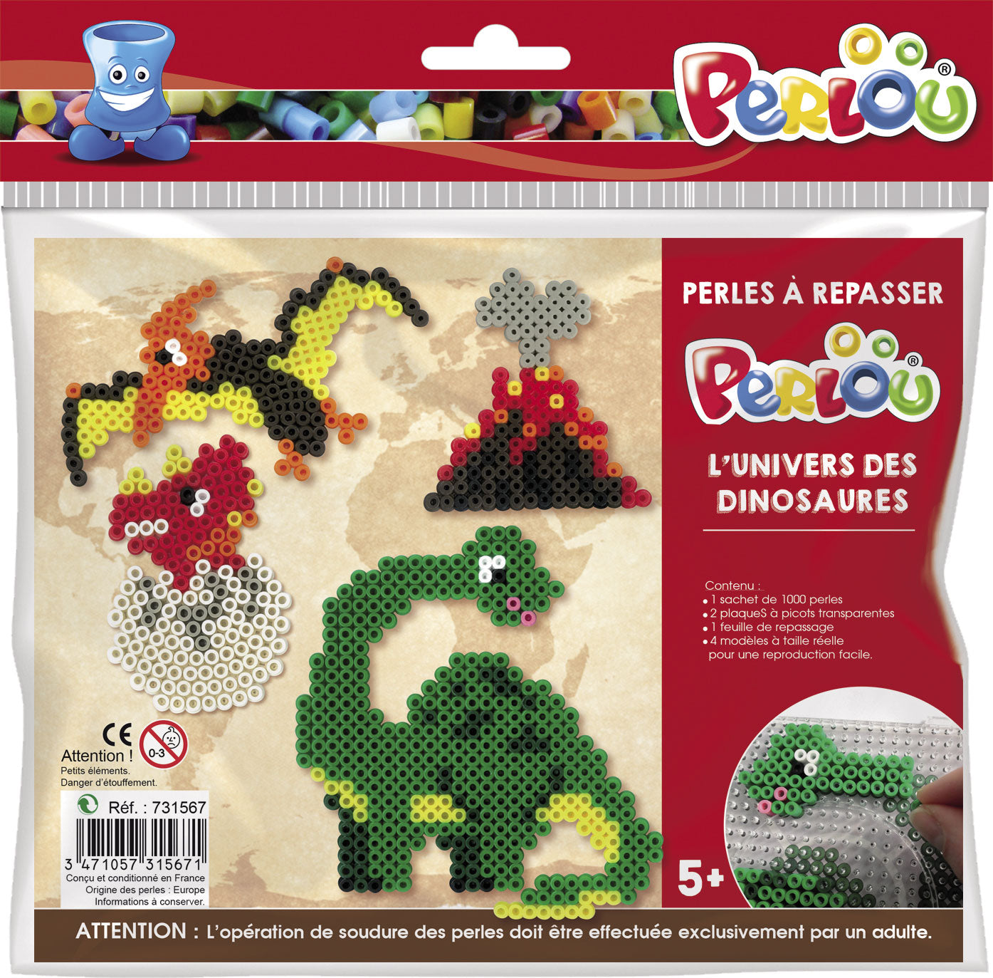 KIT PERLOU DINOSAURES 1000 PERLES