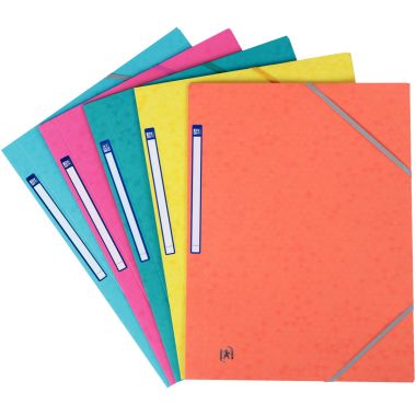 Paquet de 5 chemises 3 rabats à élastiques TOP FILE+ en carte lustrée 4/10e 390g, coloris frais assortis