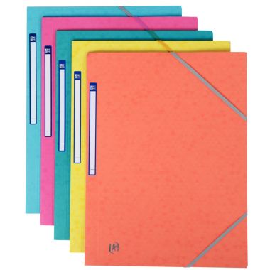 Paquet de 5 chemises 3 rabats à élastiques TOP FILE+ en carte lustrée 4/10e 390g, coloris frais assortis