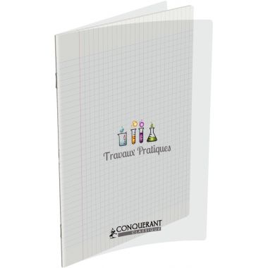 Cahier travaux pratiques 96 pages CONQUERANT, A4, seyès/uni 90g, couv PP incolore