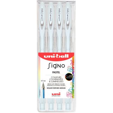 Pochette de 4 stylos gel Signo blanc