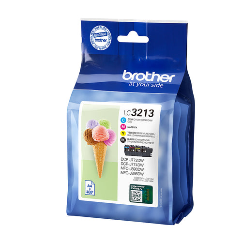 Brother GLACE pack de 4 cartouches jet d'encre noire, cyan, magenta et jaune haute capacité authentique (LC3213VALBP)