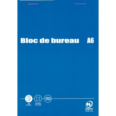 Bloc de bureau 100 feuilles, format A6, quadrillé 5x5, papier 60g