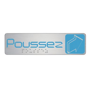 Plaque en aluminium avec fixation adhésive, format 4,5x17 cm : POUSSEZ horizontal