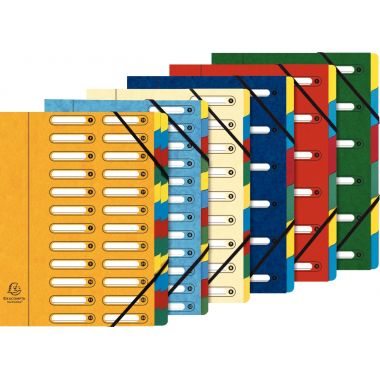 Trieur en carte lustrée avec élastiques 24 compartiments, fenêtres découpées