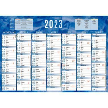 Calendrier semestriel 7 mois par face 38,5x54cm bleu