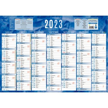 Calendrier semestriel 7 mois par face 38,5x54cm bleu