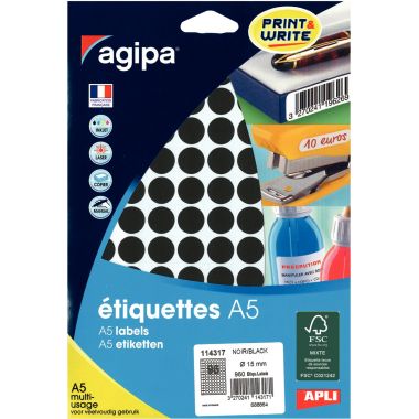 Etui de 960 pastilles adhésives diamètre 15 mm noir