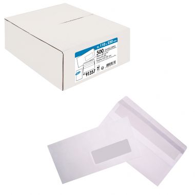 Boite de 500 enveloppes blanches 110x220mm 80g autocollante fenêtre 45x100mm