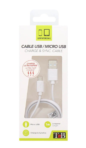Cable USB/micro USB 1 mètre blanc