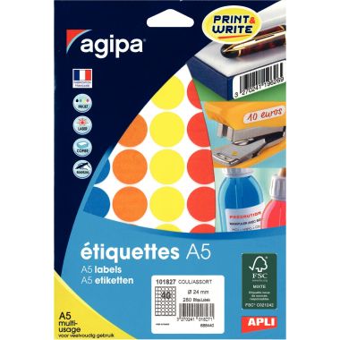 Etui de 280 pastilles de couleur diamètre 24mm coloris assortis