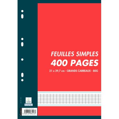 Feuilles simples - 400 pages - Grand carreaux