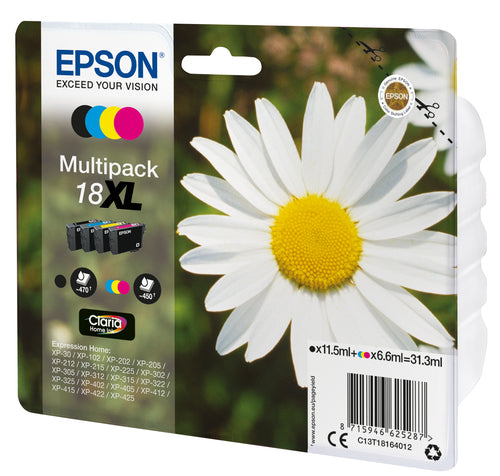 Epson PAQUERETTE / 18XL pack de de 4 cartouches jet d'encre noire, cyan, magenta et jaune haute capacité authentique (T181640)