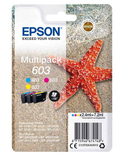 Epson ETOILE DE MER / 603 pack de de 3 cartouches jet d'encre cyan, magenta et jaune authentique (T03U540)