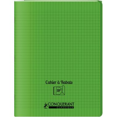 Piqûre 48 pages avec 2 rabats, format 24x32 cm, seyès 90g, couverture polypropylène vert