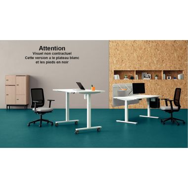 Bureau à réglage électrique Guera 2 L160xP80cm plateau blanc/piètement noir