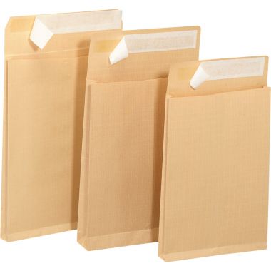 Paquet de 50 pochettes kraft armé 229x324mm 130g soufflet 30mm bande siliconée