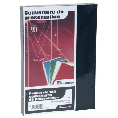 Paquet de 100 couvertures grain cuir 250g A4 noir