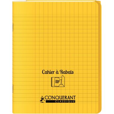 Piqûre 48 pages avec 2 rabats, format 17x22 cm, seyès 90g, couverture polypropylène jaune