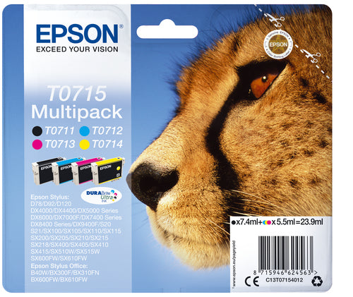 Epson GUÉPARD pack de de 4 cartouches jet d'encre noire, cyan, magenta et jaune authentique (T071540)