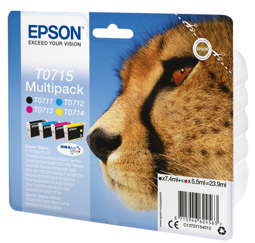 Epson GUÉPARD pack de de 4 cartouches jet d'encre noire, cyan, magenta et jaune authentique (T071540)