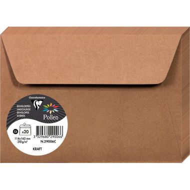 Paquet de 20 enveloppes Pollen 114x162mm 135g kraft