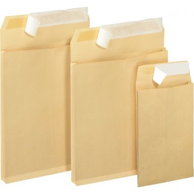 Carton de 250 pochettes kraft 229x324mm 120g soufflet 30mm bande siliconée