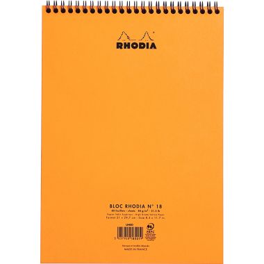 Bloc-notes à reliure intégrale RHODIA orange, format A4, 160 pages, quadrillé 5x5, papier 80g