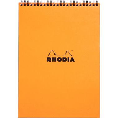 Bloc-notes à reliure intégrale RHODIA orange, format A4, 160 pages, quadrillé 5x5, papier 80g