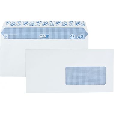 Boite de 500 enveloppes blanches 110x220mm 90g bande siliconnée fenêtre 45x100mm