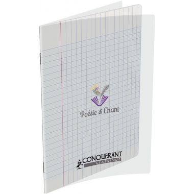 Cahier de poésie 48 pages CONQUERANT, 17x22 cm, seyès/uni 90g, couv PP incolore