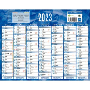 Calendrier semestriel 7 mois par face 21x26,5cm bleu