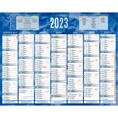 Calendrier semestriel 7 mois par face 21x26,5cm bleu