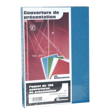 Paquet de 100 couvertures grain cuir 250g A4 bleu