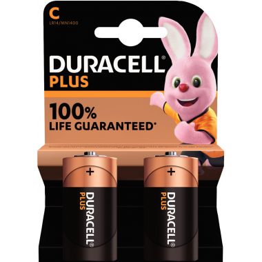 Blister de 2 piles 1.5 volts alcaline PLUS à la marque Duracell LR14 E93 C