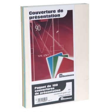 Paquet de 100 couvertures grain cuir 250g A4 coloris assortis