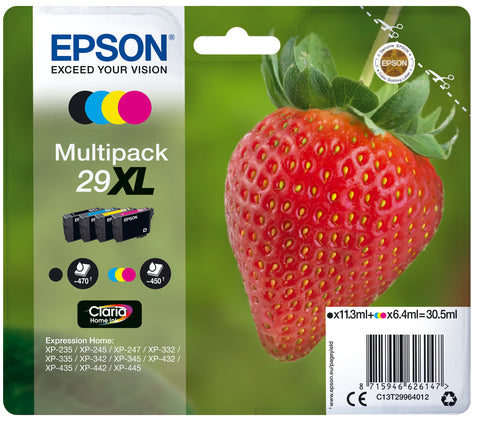 Epson FRAISE / 29XL pack de de 4 cartouches jet d'encre noire, cyan, magenta et jaune haute capacité authentique (T299640)