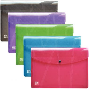 Paquet de 5 enveloppes extensibles à pression en polypropylène HAWAÏ pour format A4, coloris assortis