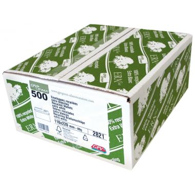 Boite de 500 enveloppes blanches recyclées DL 110x220 80 g/m² bande de protection