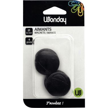 Blister de 4 punaises magnétiques, diamètre 32 mm noir