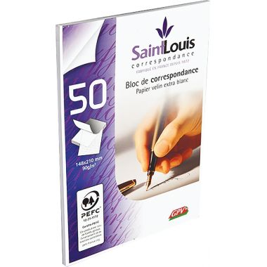 Bloc de correspondance uni de 50 feuilles blanches A5 90 g/m²