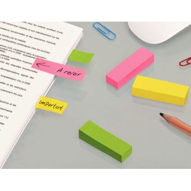 Blister de 5 distributeurs de 100 marque-pages notes markers post-it, coloris assortis