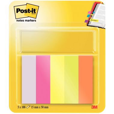 Blister de 5 distributeurs de 100 marque-pages notes markers post-it, coloris assortis