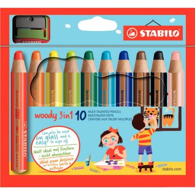 Étui de 10 crayons de couleur Woody + 1 taille-crayon