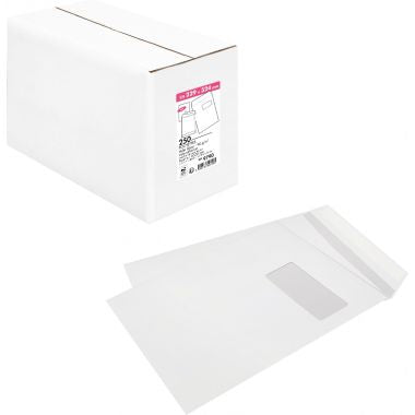 Boite de 250 pochettes blanches 229x324mm 90g bande siliconée fenêtre 50x100mm