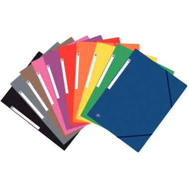 Paquet de 10 chemises 3 rabats à élastiques TOP FILE+ en carte lustrée 4/10ème 390g, coloris assortis