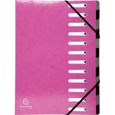 Trieur en carte pelliculée IDERAMA dos extensible 12 compartiments, coloris rose